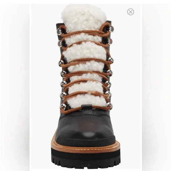 MARC FISHER $199 Izzie Genuine Shearling Lace Up Lug Sole Black Boot Size 6 NEW - Picture 4 of 10